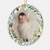 Eerste kerstfeest groene feestdag grote Baby Foto Keramisch Ornament (Links)