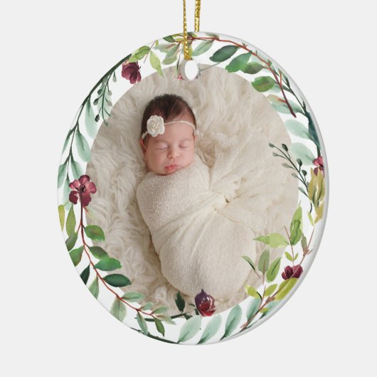 Eerste kerstfeest groene feestdag grote Baby Foto Keramisch Ornament (Links)