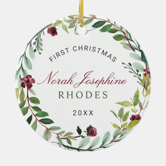 Eerste kerstfeest groene feestdag grote Baby Foto Keramisch Ornament (Achterkant)