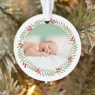 Eerste kerstfeest groene feestdag grote Baby Foto Ornament