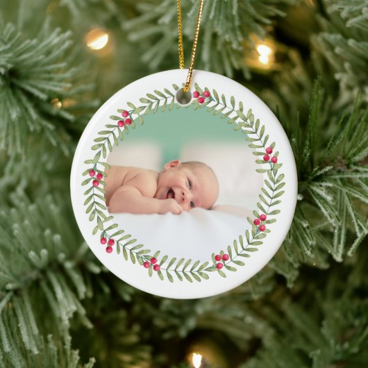 Eerste kerstfeest groene feestdag grote Baby Keramisch Ornament (Boom)