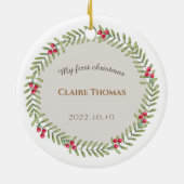 Eerste kerstfeest groene feestdag grote Baby Keramisch Ornament (Achterkant)