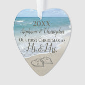 Eerste kerstfeest Hart Beach Wedding Mr Mrs. Ornament (voorkant)