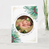 Eerste kerstfeest Holly en Mistletoe Baby Fotohol Feestdagen Kaart (Voorkant)