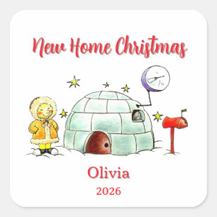 Eerste kerstfeest in mijn nieuwe huis vierkante sticker