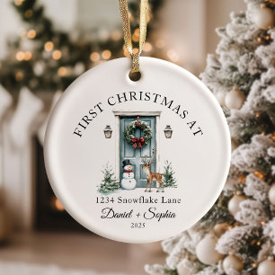 Eerste kerstfeest in nieuw huis waterverf groene d keramisch ornament