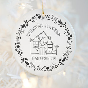 Eerste kerstfeest in nieuw huis zwart wit keramisch ornament