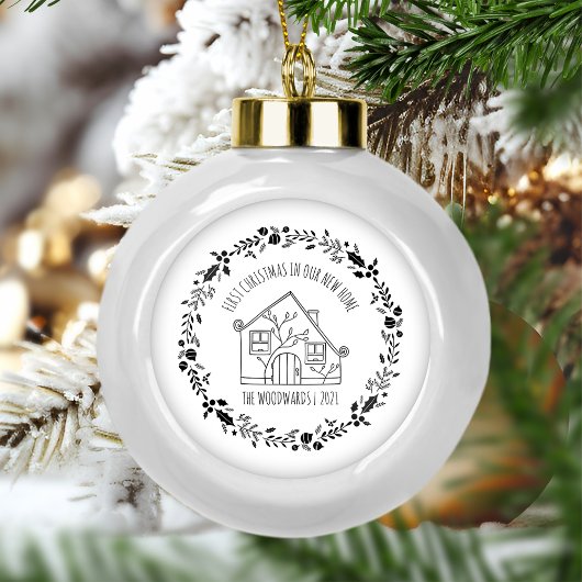 Eerste kerstfeest in nieuw huis zwart-wit ornament