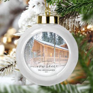 Eerste kerstfeest in nieuwe woning aangepaste foto keramische bal ornament