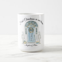 Eerste kerstfeest in ons huis Aquarel blauwe deur