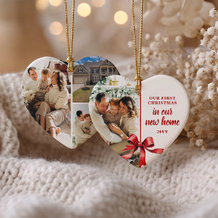 Eerste kerstfeest in ons nieuwe huis 4 foto rode s keramisch ornament
