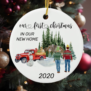 Eerste kerstfeest in ons nieuwe huis Aquarel winte Keramisch Ornament