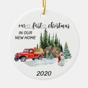 Eerste kerstfeest in ons nieuwe huis Aquarel winte Keramisch Ornament