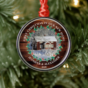 Eerste kerstfeest in ons nieuwe huis barn houten f metalen ornament