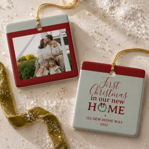 Eerste kerstfeest in ons nieuwe huis familiefoto keramisch ornament