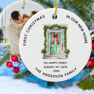Eerste kerstfeest in ons nieuwe huis familiefoto keramisch ornament