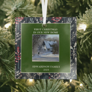 Eerste kerstfeest in ons nieuwe huis foto familien glas ornament
