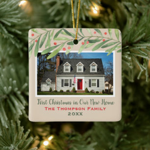 Eerste kerstfeest in ons nieuwe huis groen foto keramisch ornament