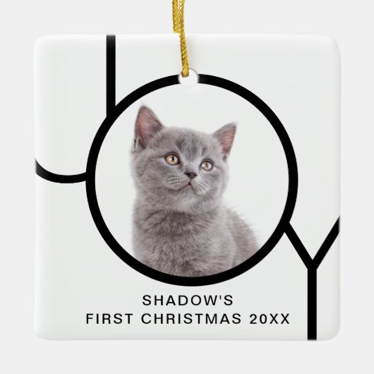 Eerste kerstfeest Joy Cute Cat Kitten Aangepaste F Keramisch Ornament (Voorkant)