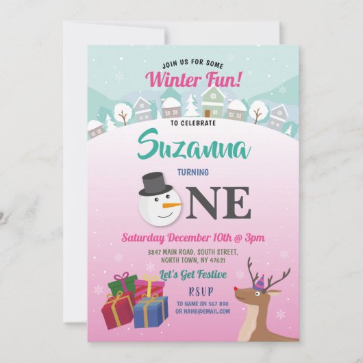 Eerste Kerstfeest Kerstman Sneeuwman Meisjes Kaart (Voorkant)