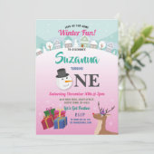 Eerste Kerstfeest Kerstman Sneeuwman Meisjes Kaart (Staand voorkant)