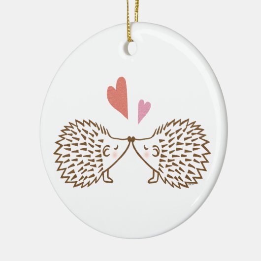 Eerste kerstfeest met aangepaste egel-versiering keramisch ornament (Links)