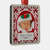 Eerste kerstfeest met baby De Lis Red Metalen Ornament (Rechts)