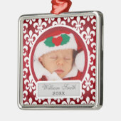 Eerste kerstfeest met baby De Lis Red Metalen Ornament (Links)