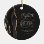 Eerste Kerstfeest met Black Agate Gold-script Keramisch Ornament (Voorkant)