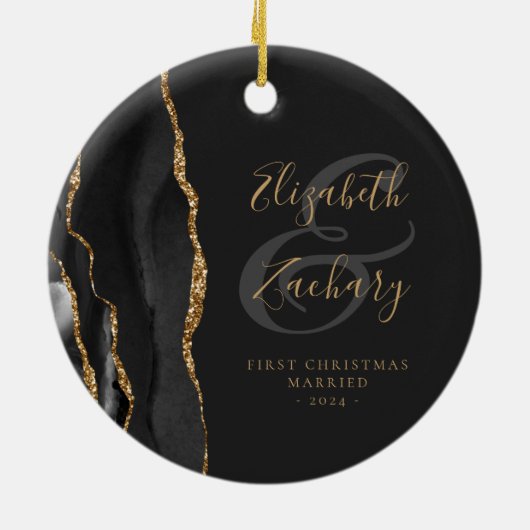 Eerste Kerstfeest met Black Agate Gold-script Keramisch Ornament (Achterkant)
