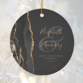 Eerste Kerstfeest met Black Agate Gold-script Keramisch Ornament