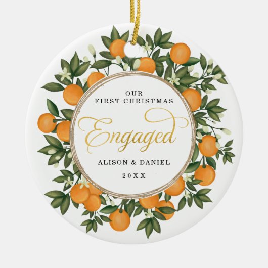 Eerste kerstfeest met bruiloft Citrus Greenery Keramisch Ornament (Voorkant)
