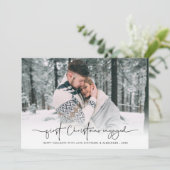 Eerste kerstfeest met foto's overlay jaar feestdagenkaart (Staand voorkant)