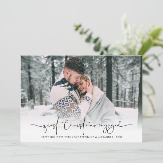 Eerste kerstfeest met foto's overlay jaar feestdagenkaart (Staand voorkant)