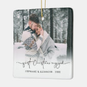 Eerste kerstfeest met foto's overlay jaar keramisch ornament (Links)