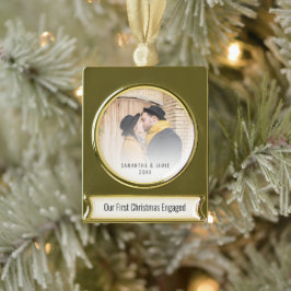 Eerste kerstfeest met foto's overlay jaar verguld banner ornament