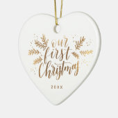 Eerste kerstfeest met foto's terug Gold Keramisch Ornament (Links)