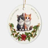 Eerste kerstfeest met mijn katten Bloemenschilderi Keramisch Ornament (Links)