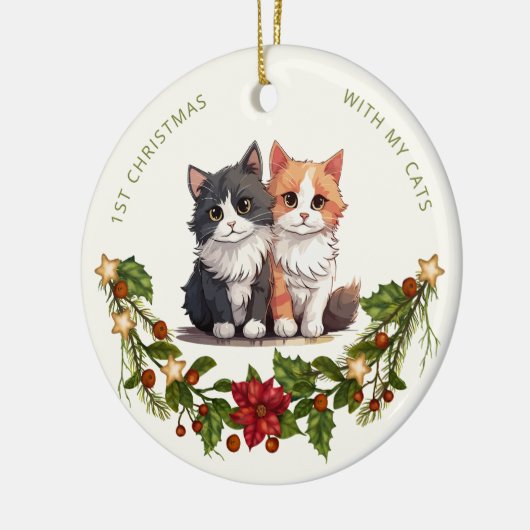 Eerste kerstfeest met mijn katten Bloemenschilderi Keramisch Ornament (Links)