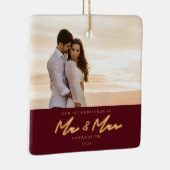 Eerste kerstfeest met Neon Lettering Fotokeramisch Keramisch Ornament (Rechts)