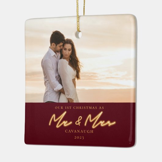 Eerste kerstfeest met Neon Lettering Fotokeramisch Keramisch Ornament (Links)