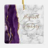 Eerste Kerstfeest met Paarse Agate Marble Gold Keramisch Ornament (Voorkant)
