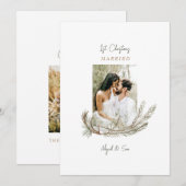 Eerste Kerstfeest met twee foto's Pine & Antlers H Feestdagenkaart (Voorkant / Achterkant)