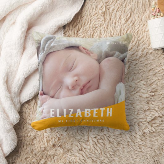 Eerste kerstfeest Moderne foto van baby's Kussen (Deken)