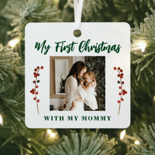 Eerste kerstfeest moeder en baby 2 foto metalen ornament