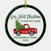 Eerste kerstfeest Nieuwe startpagina Groene vracht Keramisch Ornament (Voorkant)