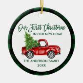 Eerste kerstfeest Nieuwe startpagina Groene vracht Keramisch Ornament (Voorkant)