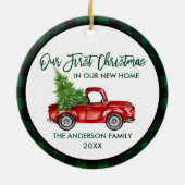 Eerste kerstfeest Nieuwe startpagina Groene vracht Keramisch Ornament (Achterkant)