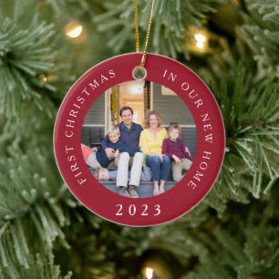 Eerste kerstfeest nieuwe thuis rode foto keramisch ornament