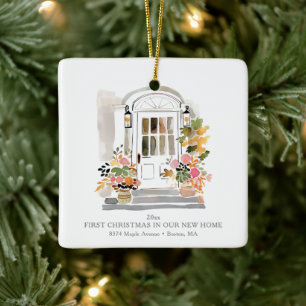 Eerste kerstfeest nieuwe woning waterverf bloemend keramisch ornament